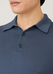 Men's Extra-Fine Merino Knitted Polo Shirt in Slate Blue