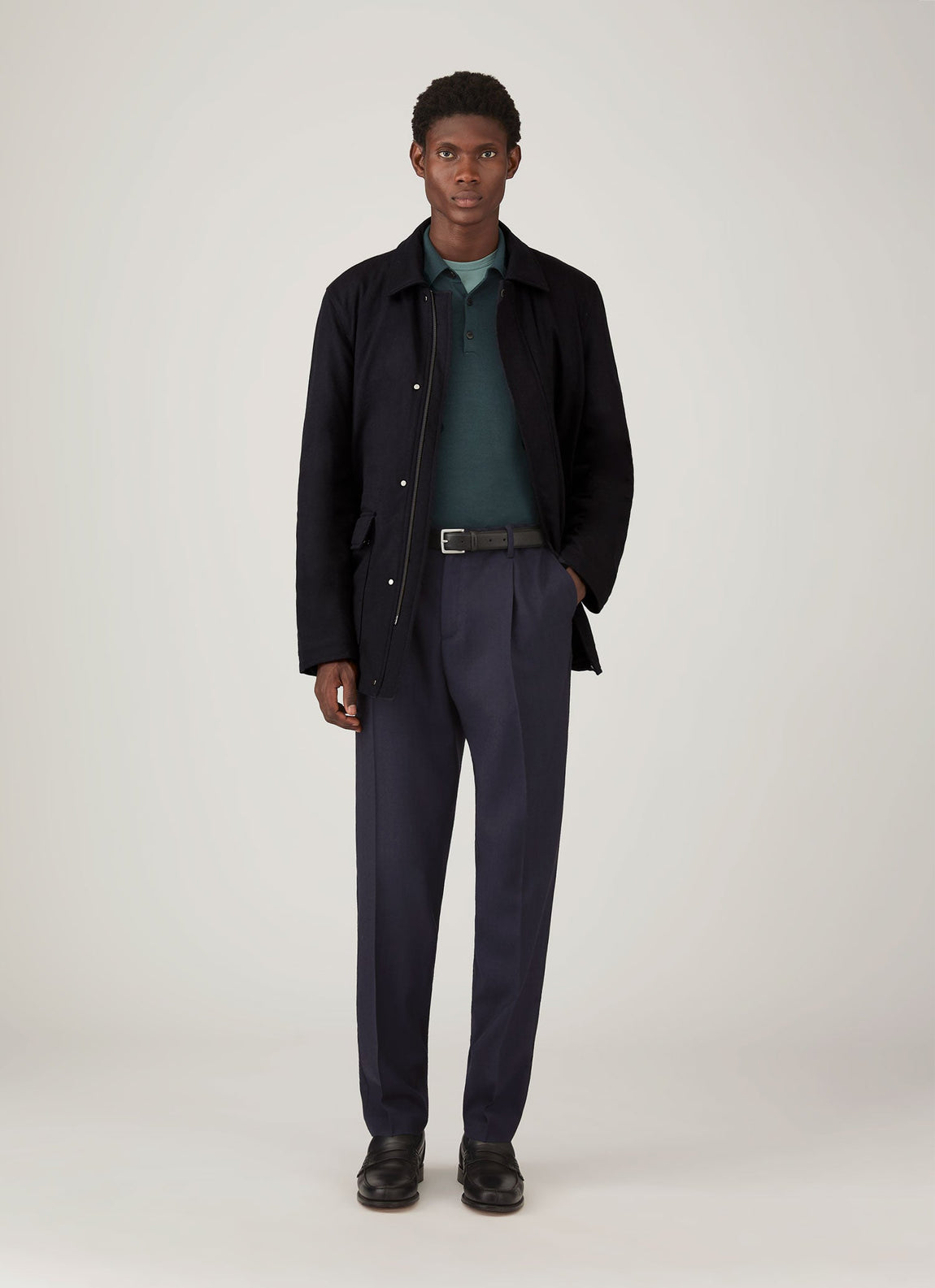 Men's Extra-Fine Merino Knitted Polo Shirt in Dark Petrol