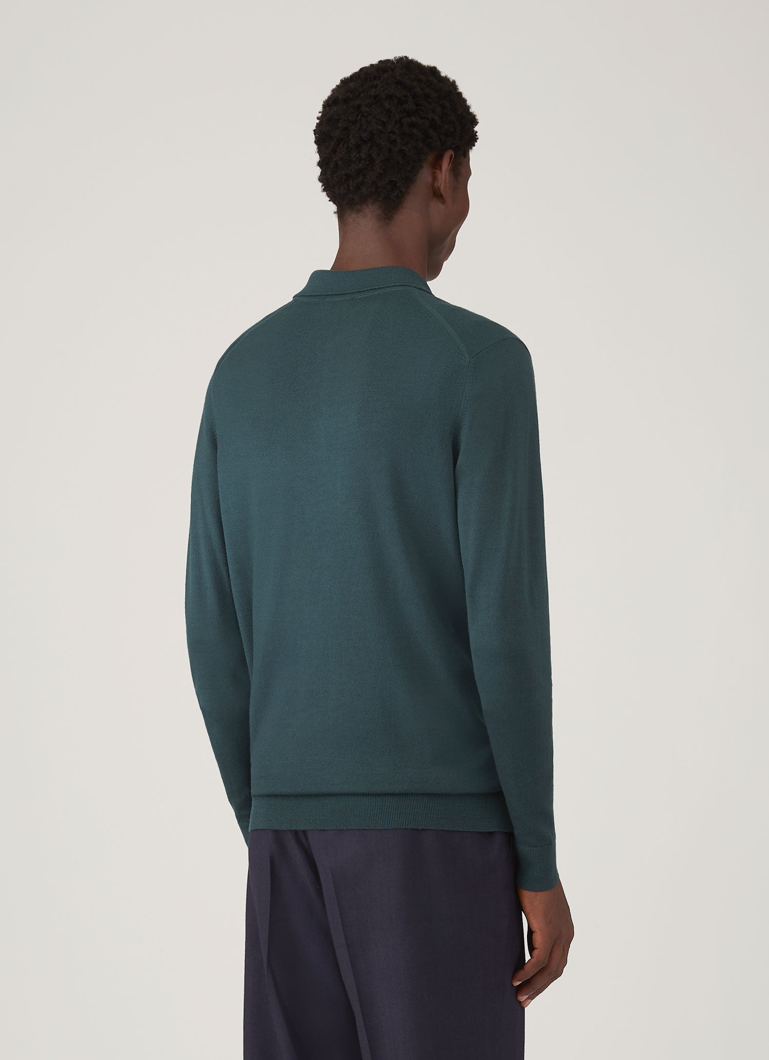 Men's Extra-Fine Merino Knitted Polo Shirt in Dark Petrol