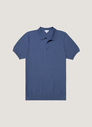 Men's Knit Polo Shirt in Soft Denim