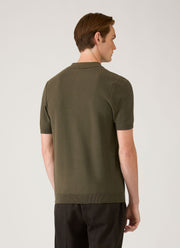 Men's Cotton Knit Polo Shirt in Khaki