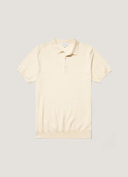 Men's Cotton Knit Polo Shirt in Ecru
