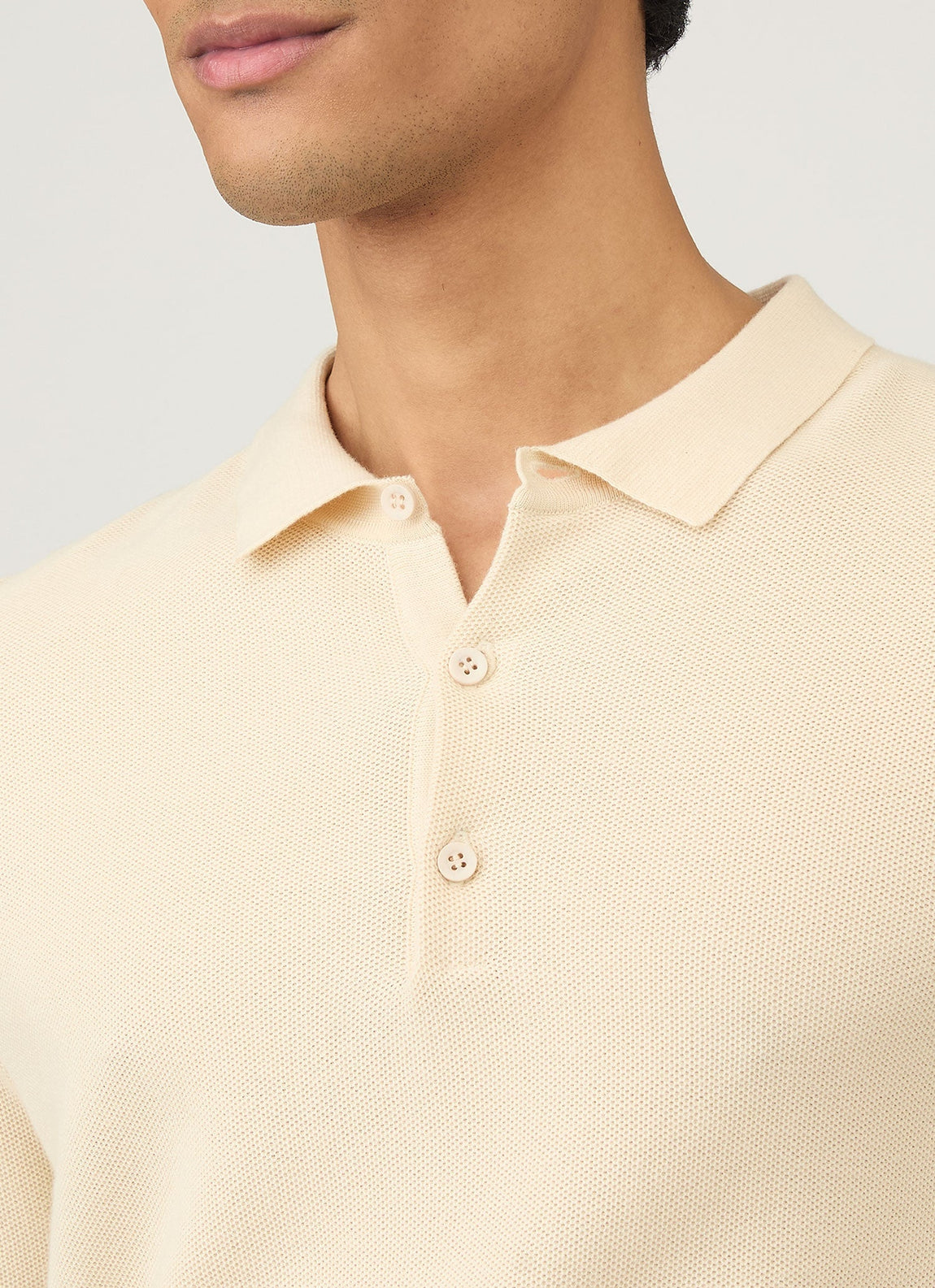 Men's Cotton Knit Polo Shirt in Ecru