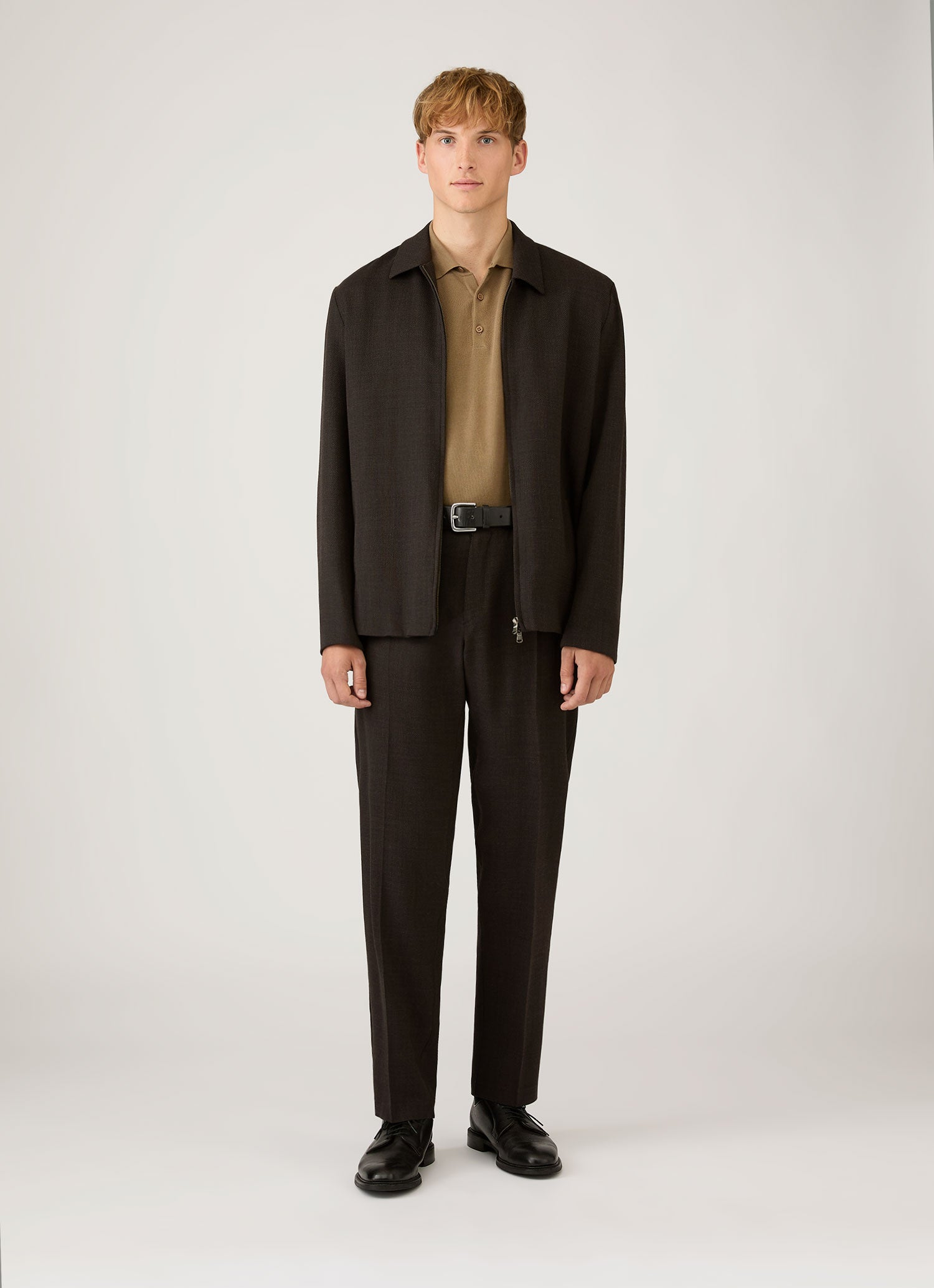 Men's Cotton Knit Polo Shirt in Dark Stone