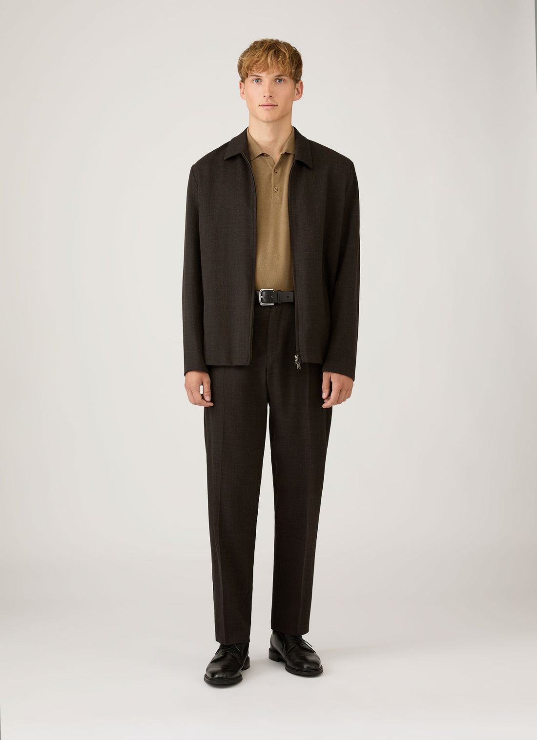 Men's Cotton Knit Polo Shirt in Dark Stone