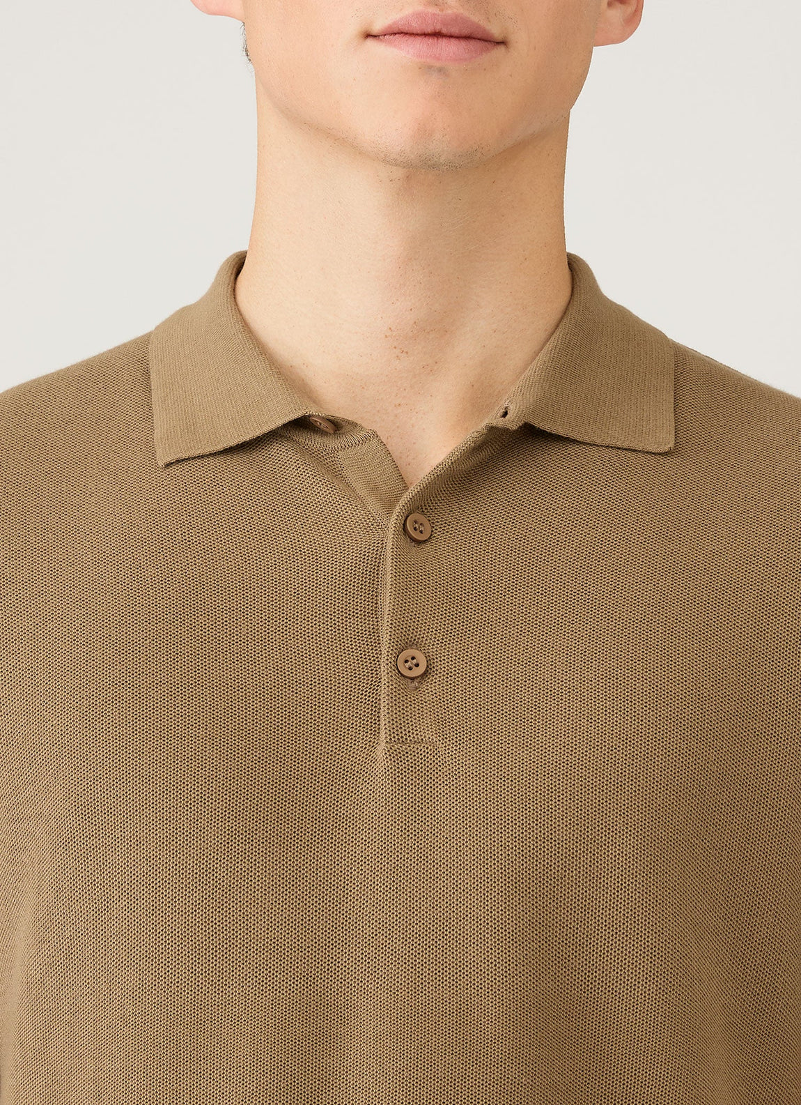 Men's Cotton Knit Polo Shirt in Dark Stone
