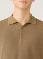 Men's Cotton Knit Polo Shirt in Dark Stone