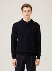 Men's Lambswool Polo Shirt in Dark Navy Mouline