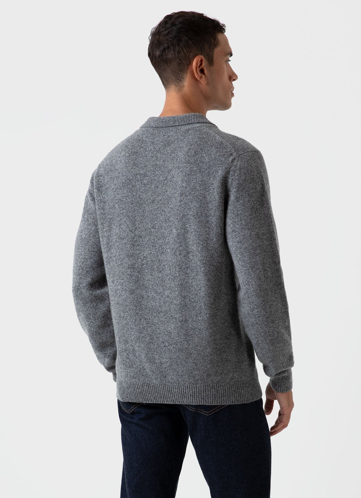 Men's Lambswool Polo Shirt in Mid Grey Melange