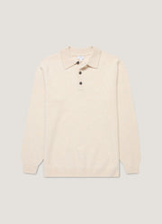 Men's Lambswool Knitted Polo Shirt in Oatmeal Melange