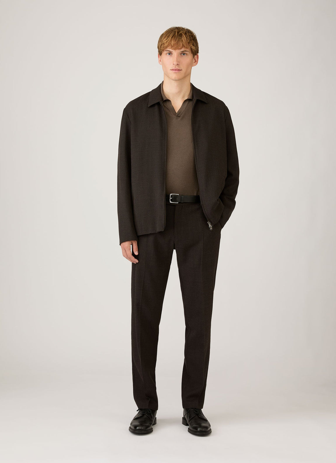 Men's Sea Island Cashmere Knitted Polo in Bark