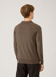 Men's Sea Island Cashmere Knitted Polo in Bark