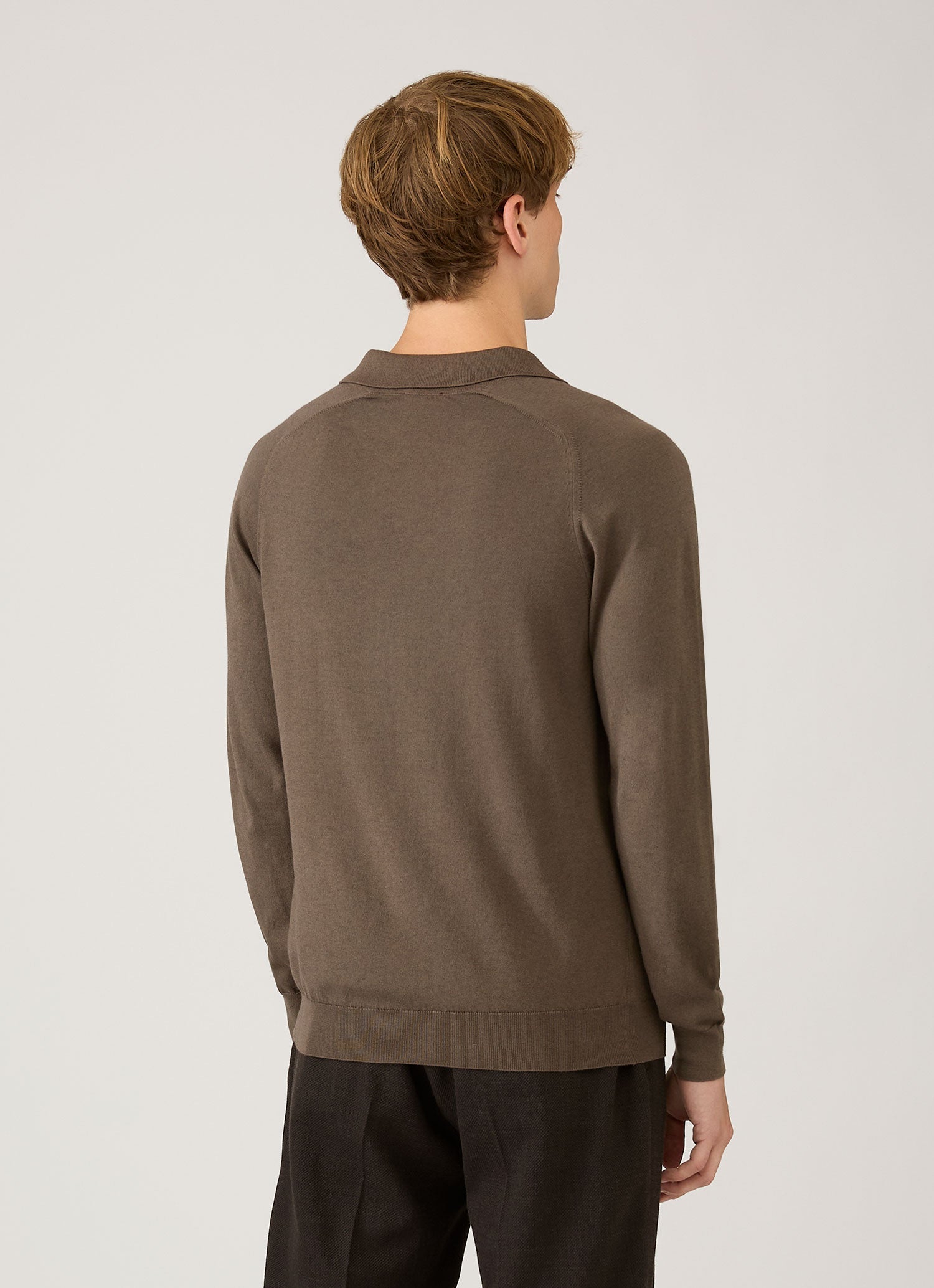 Men's Sea Island Cashmere Knitted Polo in Bark