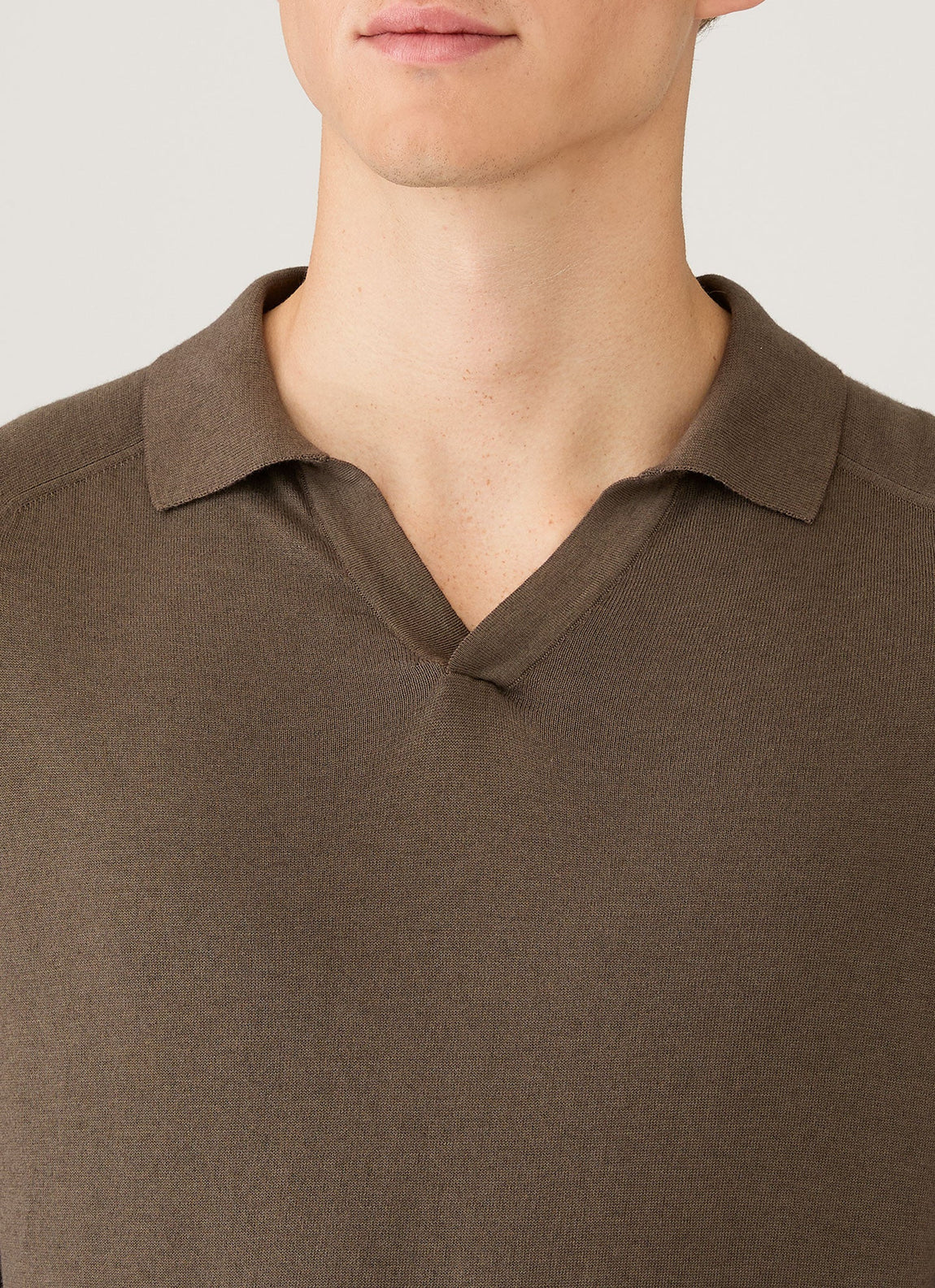 Men's Sea Island Cashmere Knitted Polo in Bark