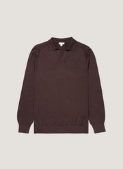 Men's Sea Island Cashmere Knitted Polo in Dark Chocolate