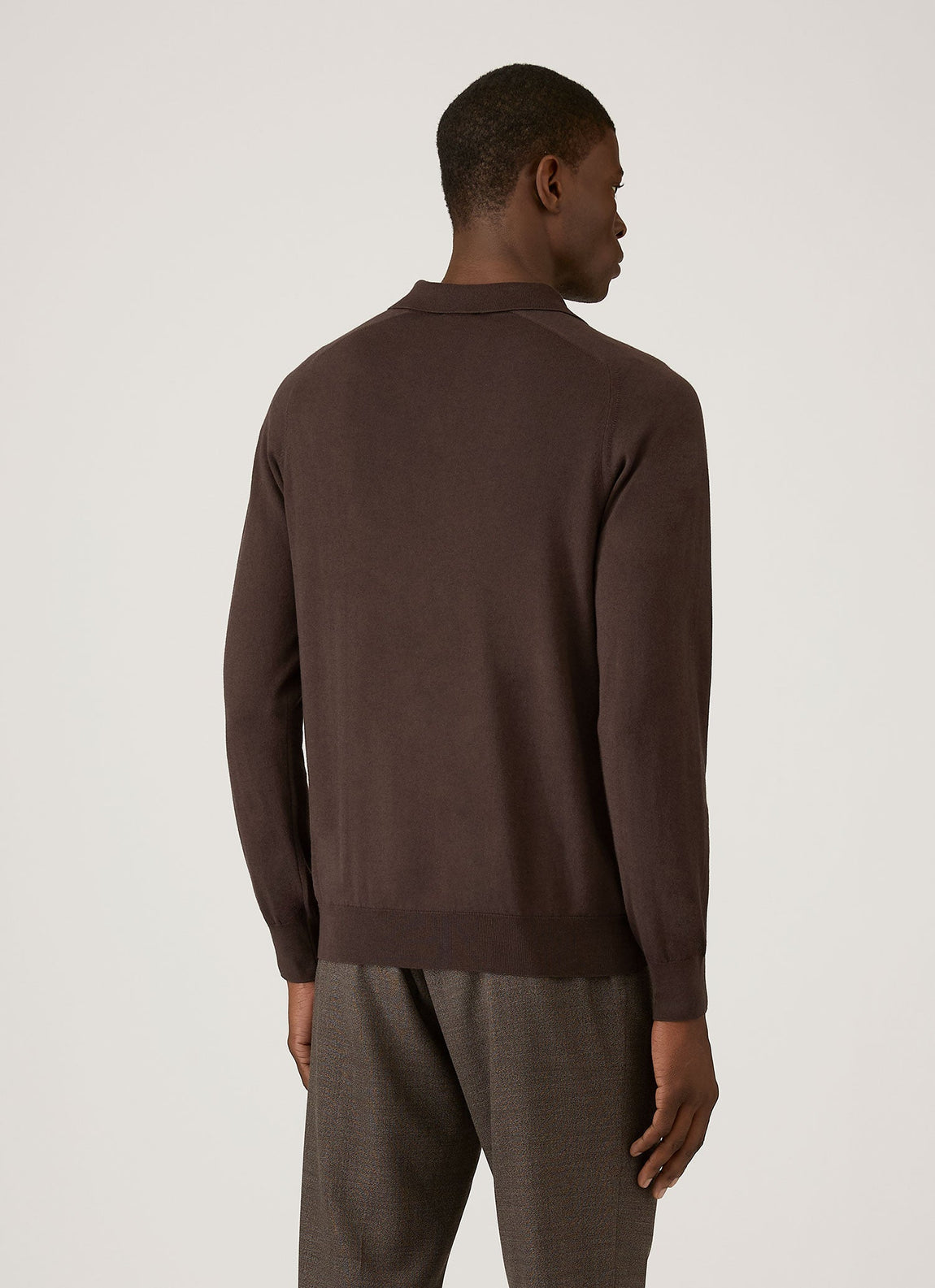 Men's Sea Island Cashmere Knitted Polo in Dark Chocolate