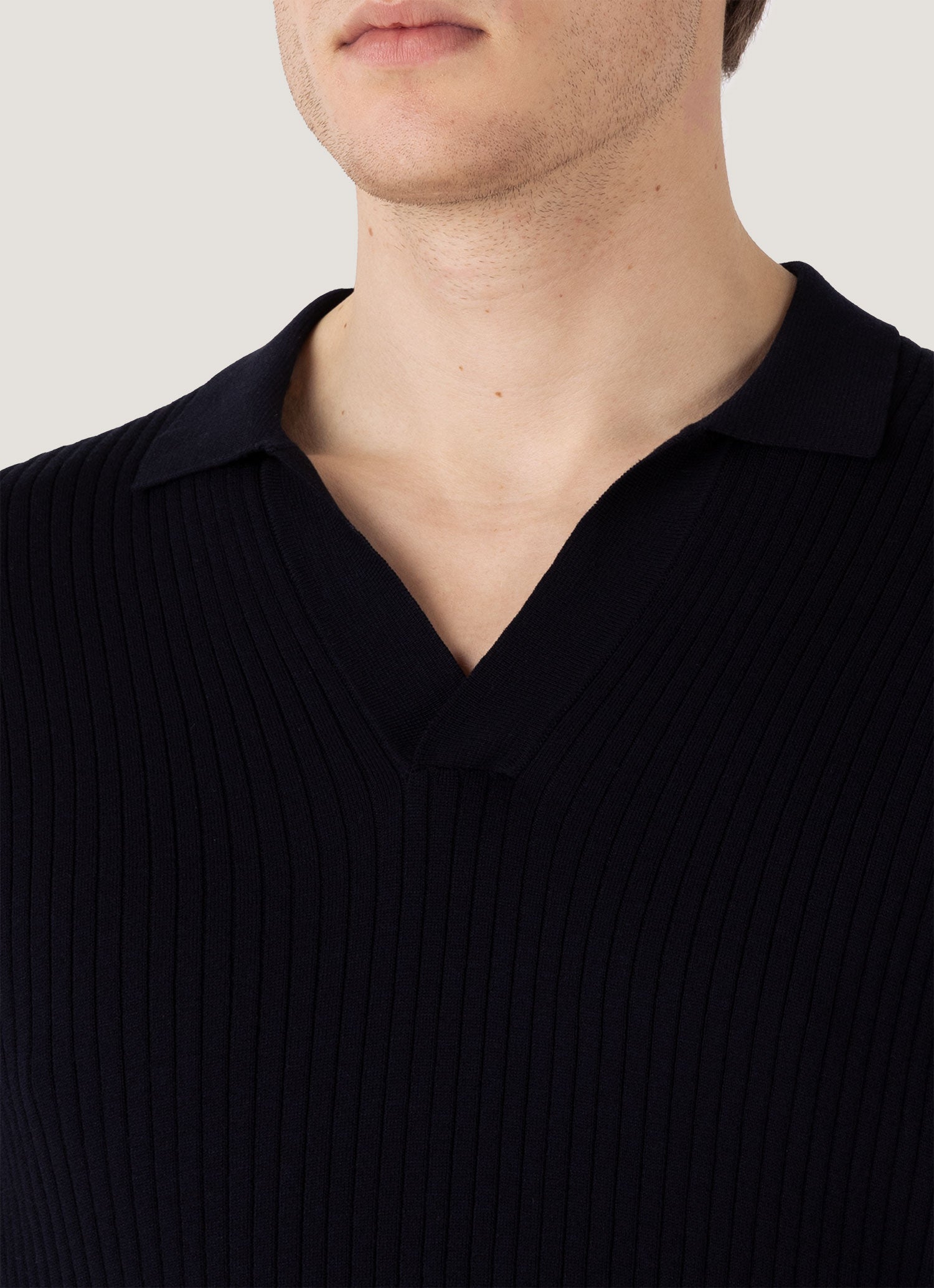 Men's Fine Rib Silk Cotton Polo in Navy