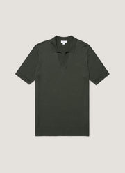 Men's Fine Rib Silk Cotton Polo Shirt in Dusk Green