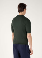 Men's Fine Rib Silk Cotton Polo Shirt in Dusk Green