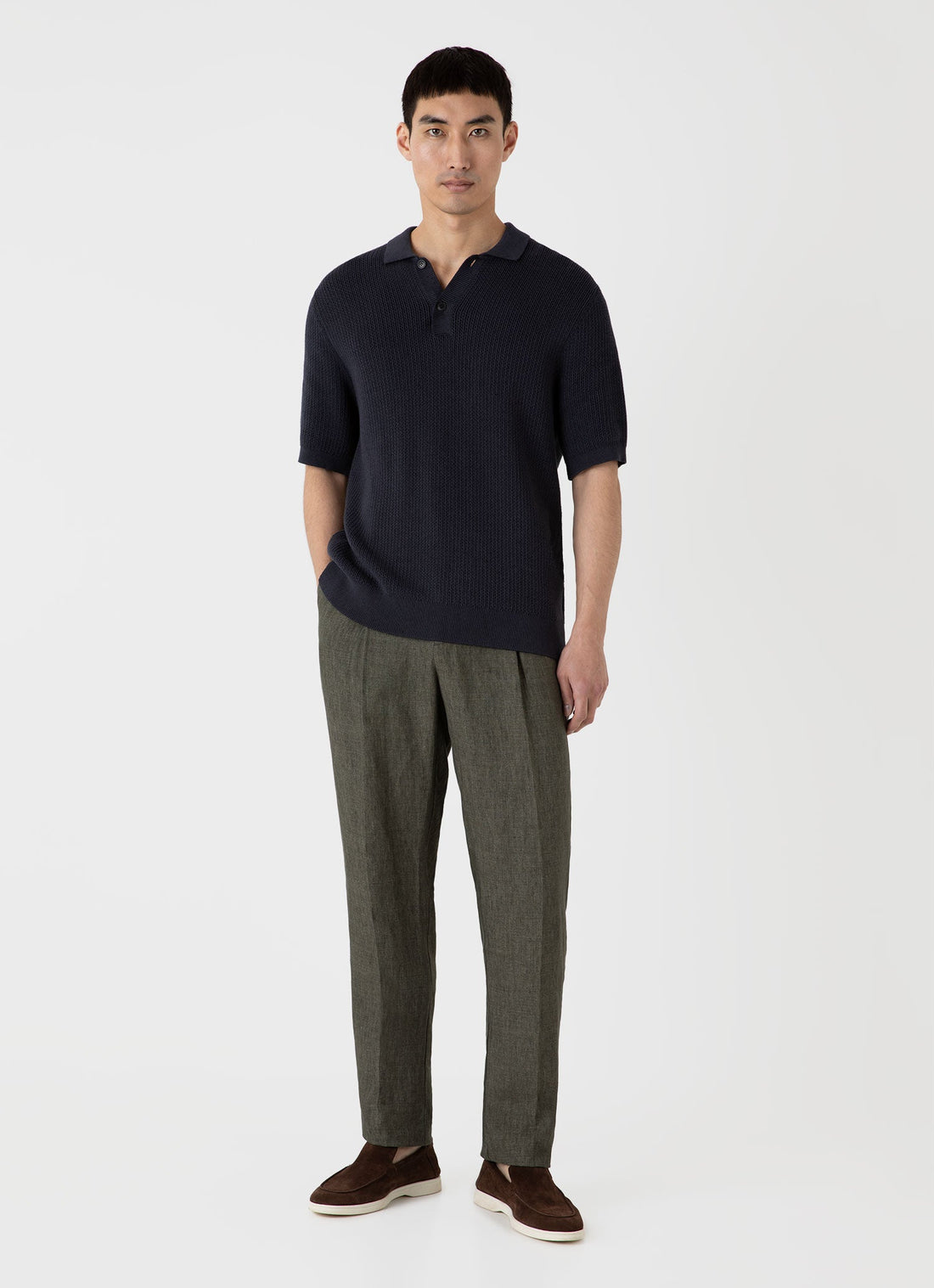 Men's Textured Knit Polo Shirt in Navy