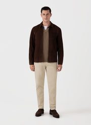 Men's Long Sleeve Textured Cotton Polo Shirt in Dark Stone