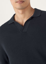 Men's Compact Mesh Knit Polo Shirt in Navy