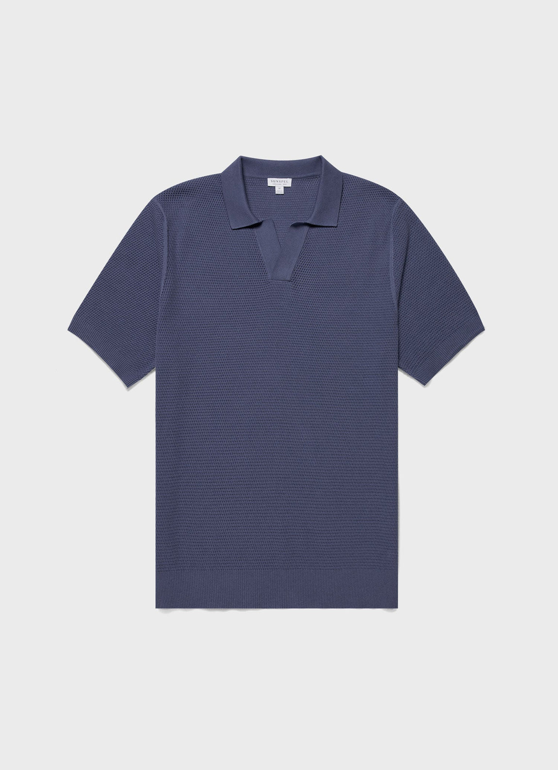 Men's Compact Mesh Knit Polo Shirt in Soft Denim