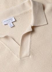 Men's Compact Mesh Knit Polo Shirt in Ecru
