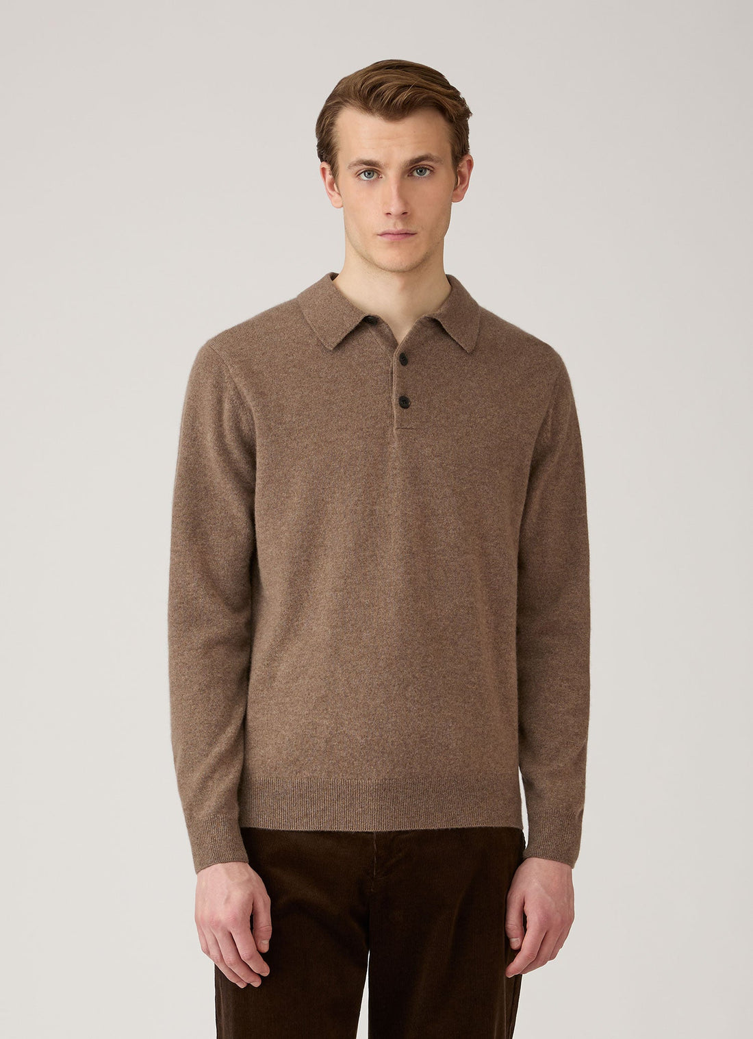 Men's Cashmere Knitted Polo Shirt in Taupe