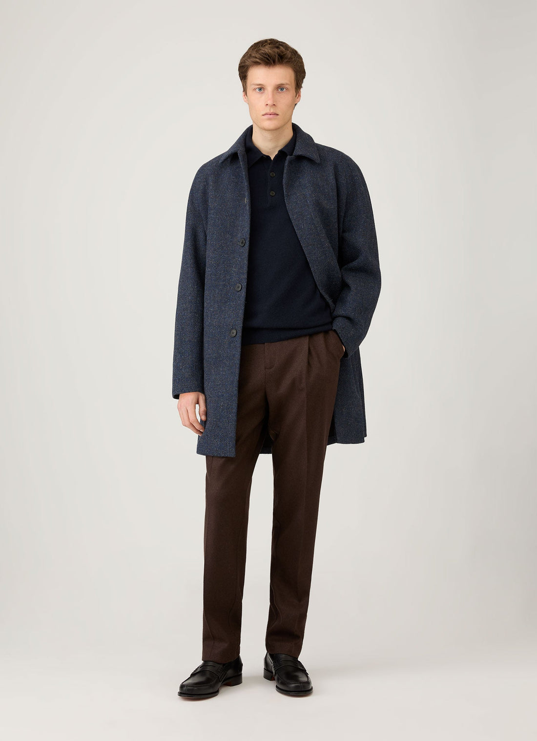 Men's Cashmere Knitted Polo Shirt in Navy