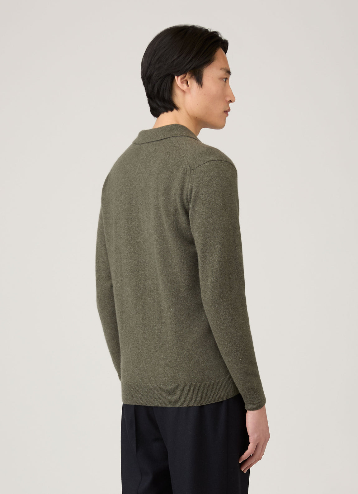 Men's Cashmere Knitted Polo Shirt in Khaki
