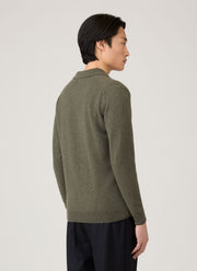 Men's Cashmere Knitted Polo Shirt in Khaki