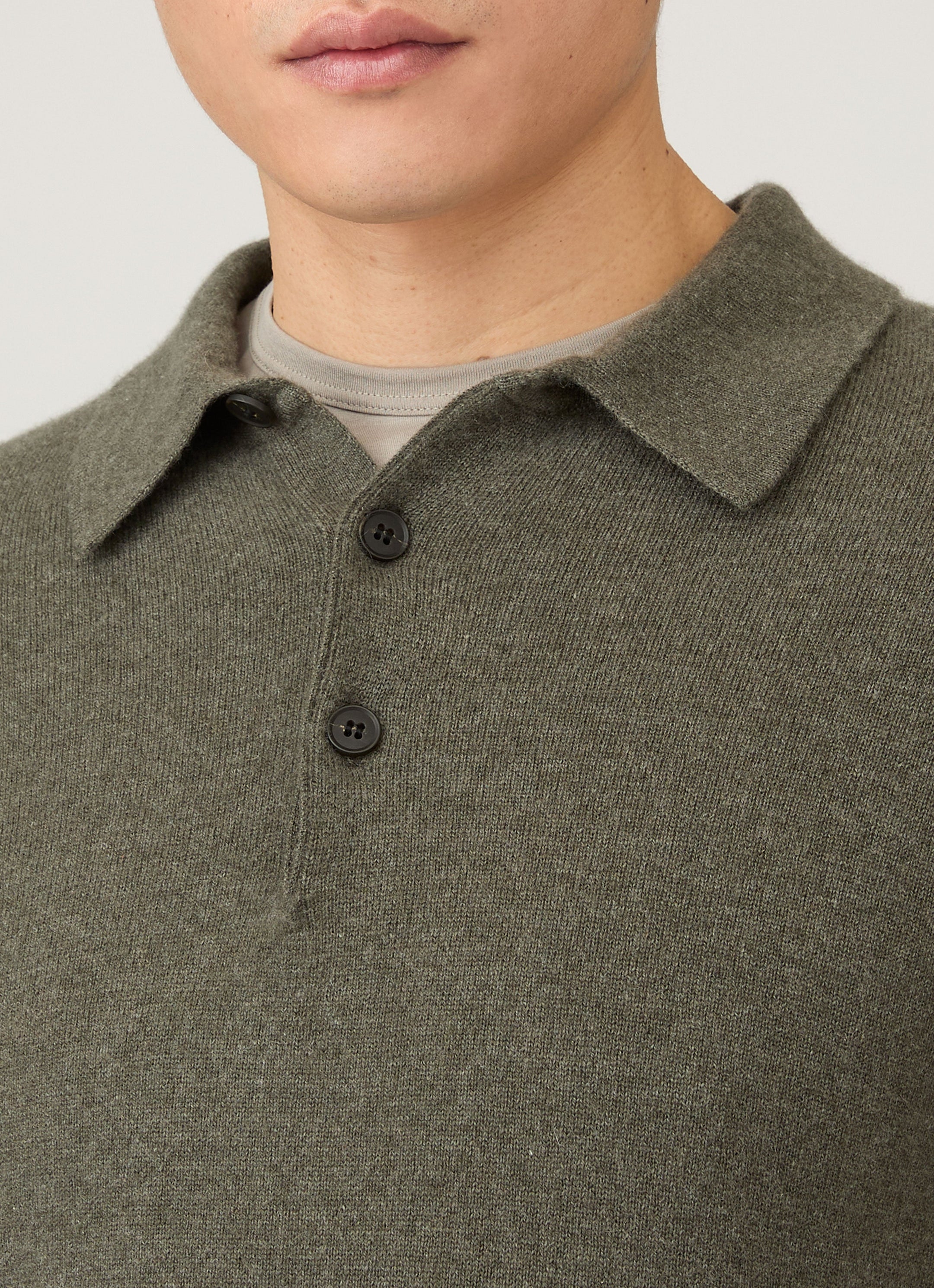 Men's Cashmere Knitted Polo Shirt in Khaki