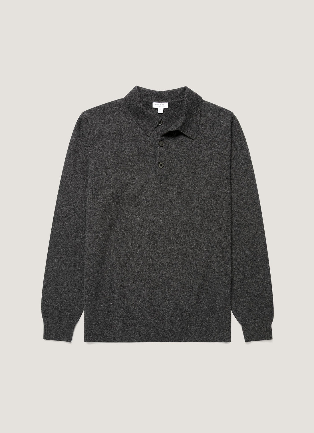 Men's Cashmere Knitted Polo Shirt in Charcoal Melange