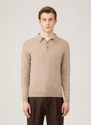 Men's Cashmere Polo Shirt in Oatmeal Melange