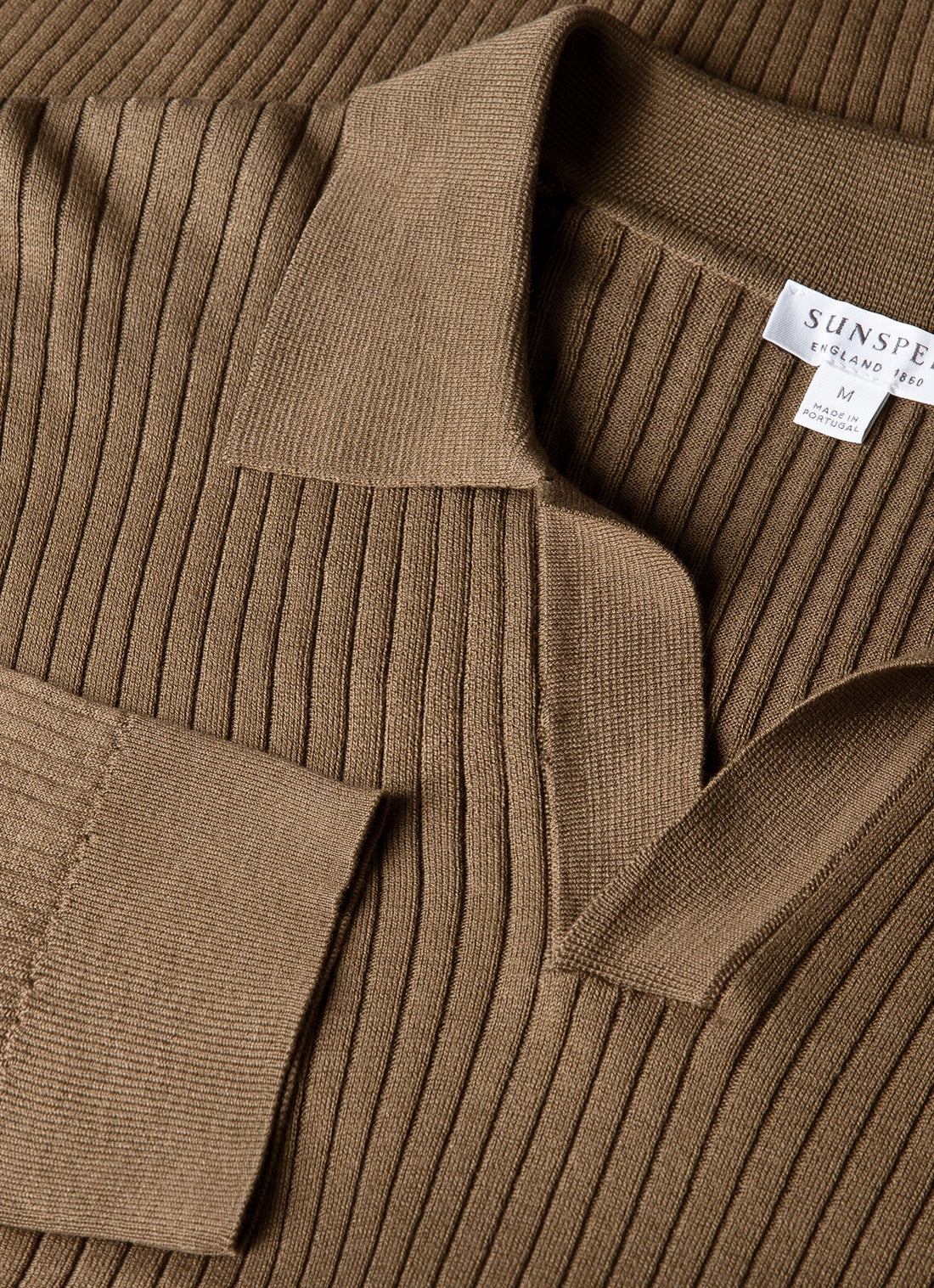 Men's Long Sleeve Fine Rib Silk Cotton Polo in Dark Cedar