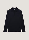 Men's Long Sleeve Fine Rib Silk Cotton Polo in Navy