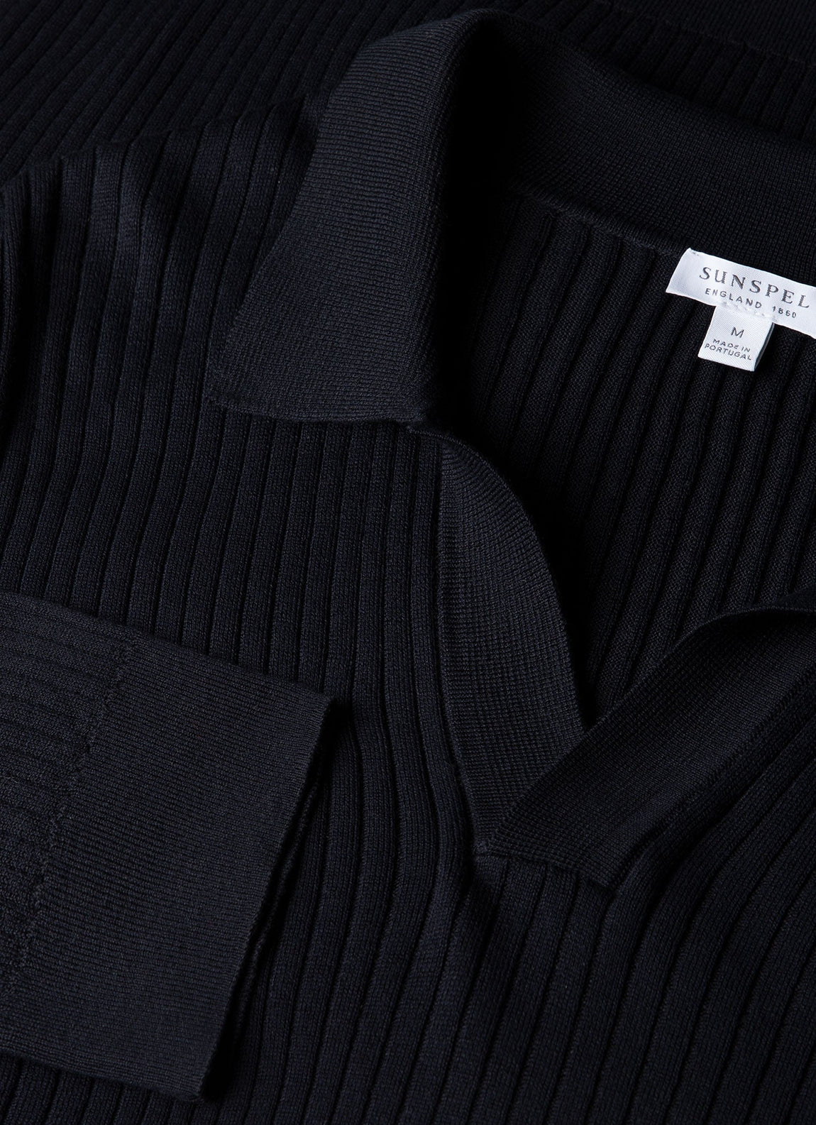 Men's Long Sleeve Fine Rib Silk Cotton Polo in Navy