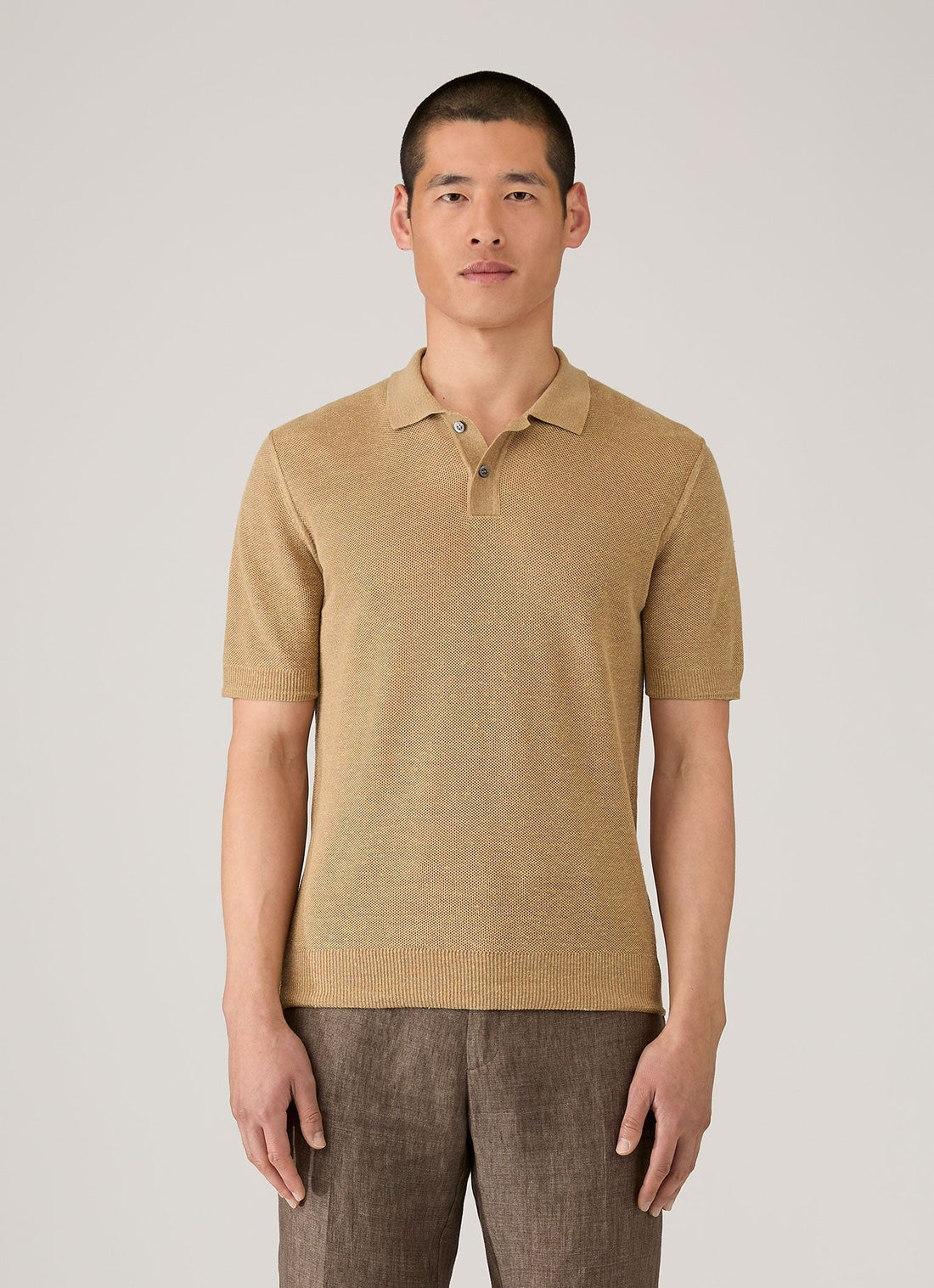 Men's Silk Linen Honeycomb Polo in Hazelwood