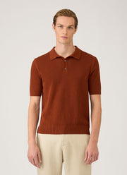 Men's Cotton Mesh Polo Shirt in Rust