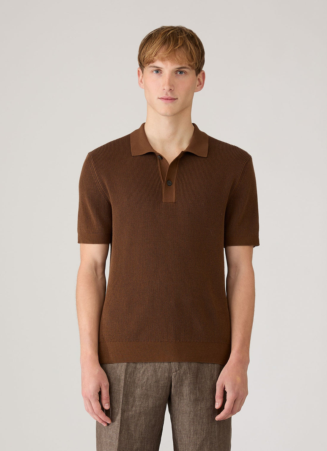 Men's Contrast Rib Polo Shirt in Bronze