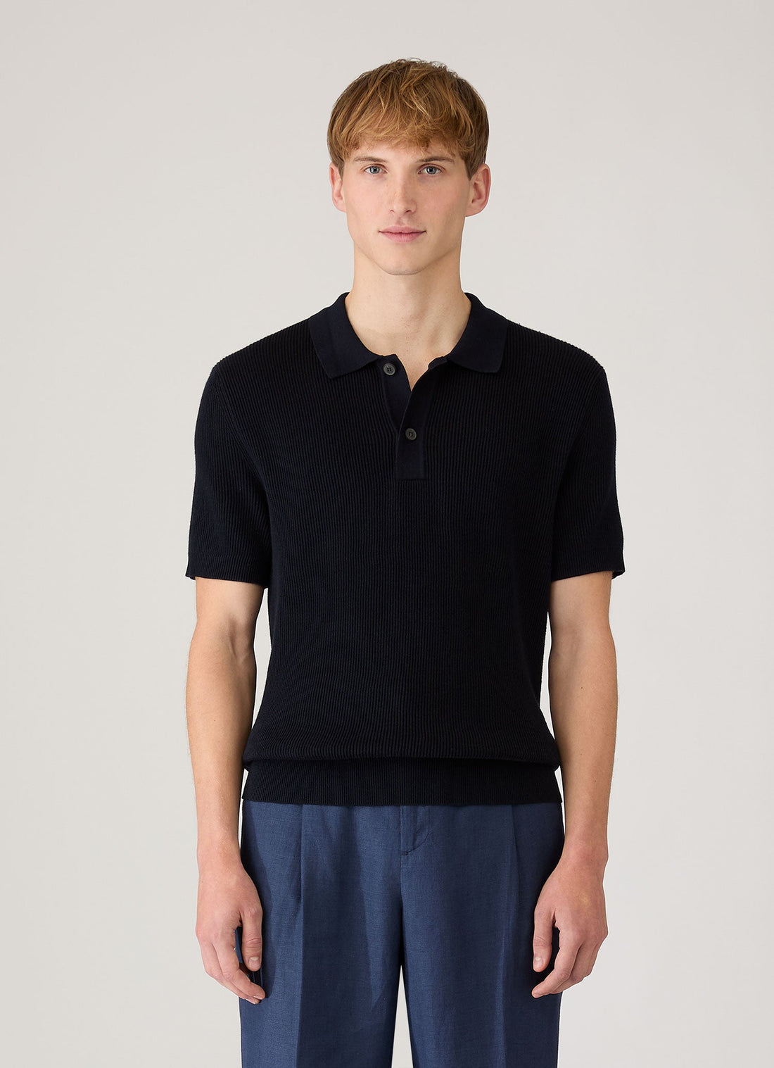 Men's Contrast Rib Polo Shirt in Navy