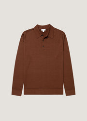 Men's Extra-Fine Merino Knitted Polo Shirt in Chestnut
