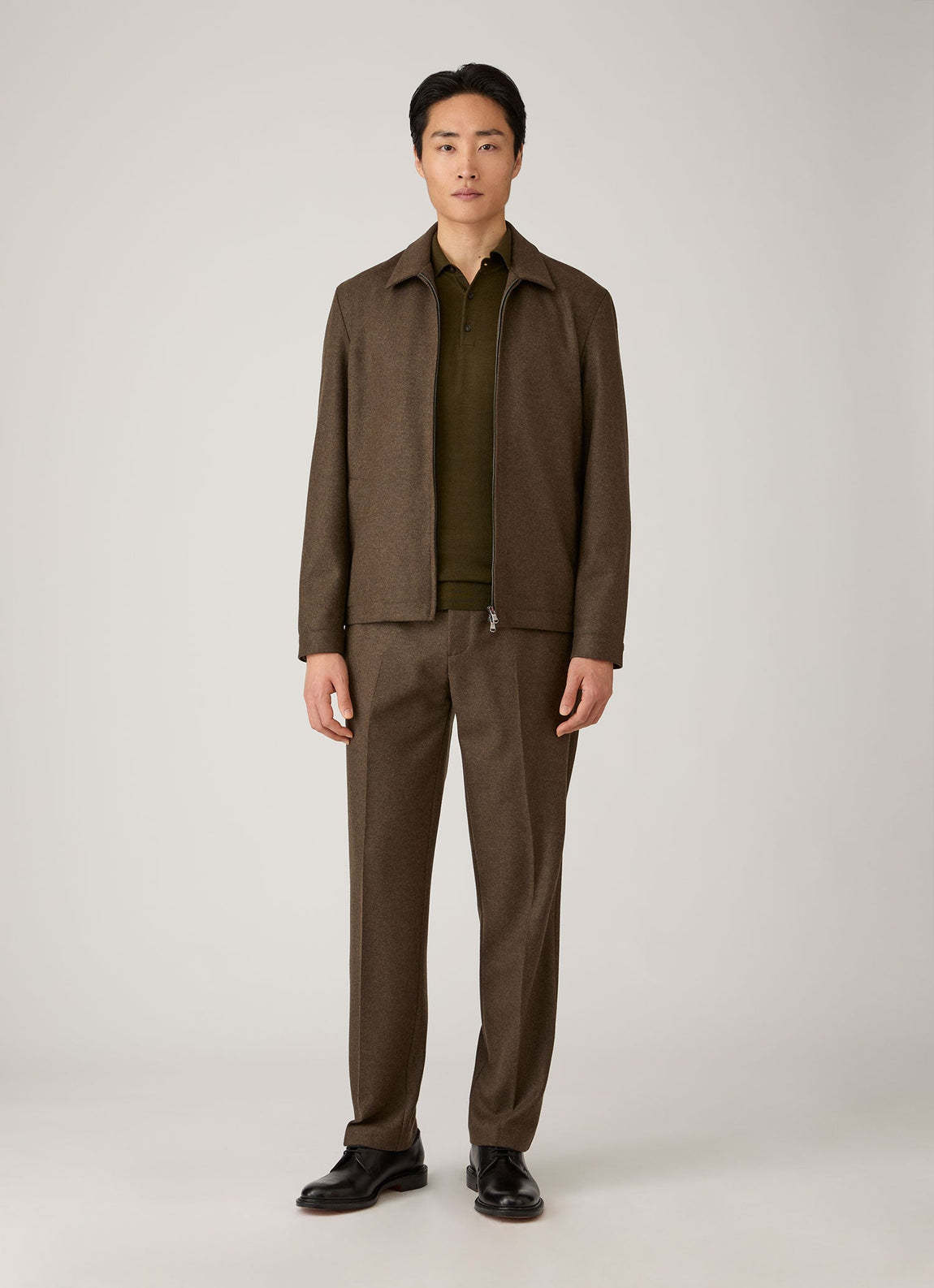 Men's Extra-Fine Merino Knitted Polo Shirt in Loden Green