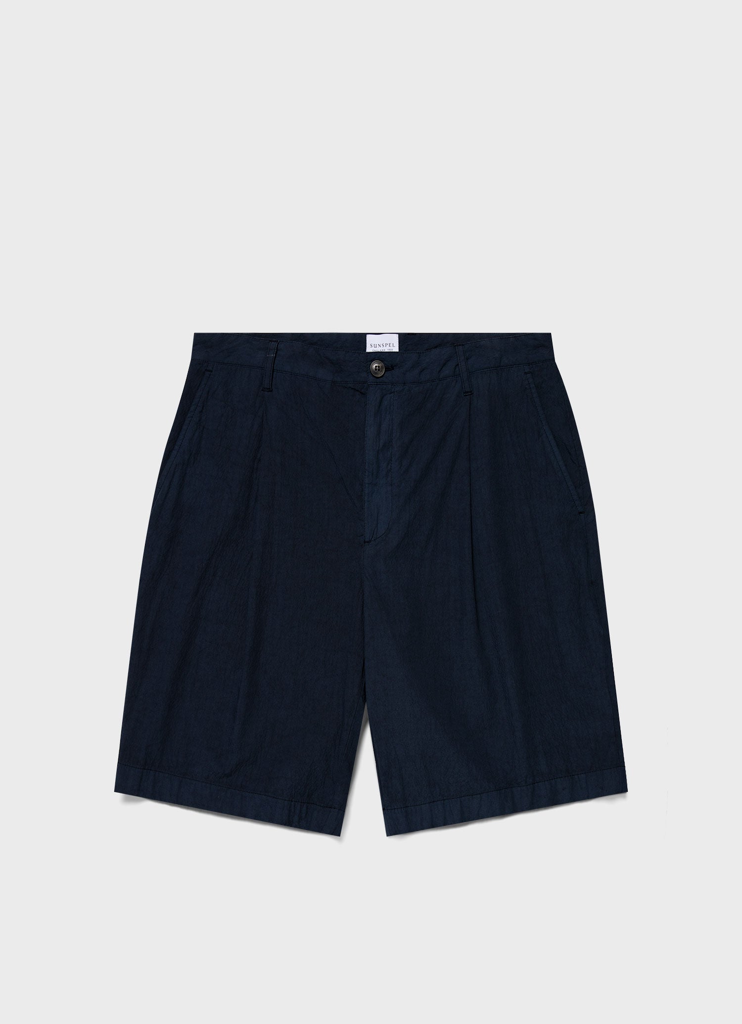 alex flat front short navy seersucker