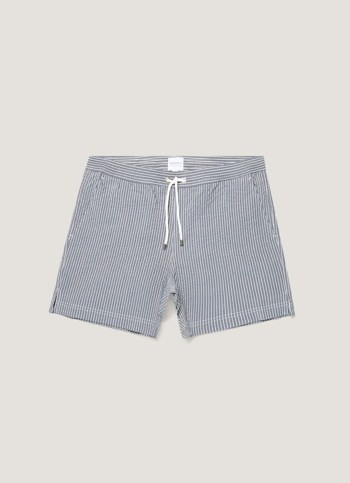 Men's Seersucker Swim Shorts in Navy/White