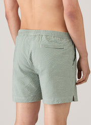 Men's Seersucker Swim Shorts in Bright Green/White