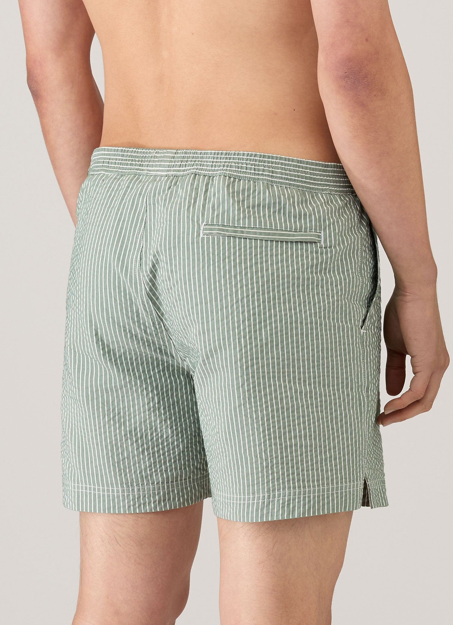 Men's Seersucker Swim Shorts in Bright Green/White