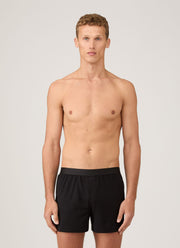Men's Superfine Cotton One-Button Boxer Shorts in Black
