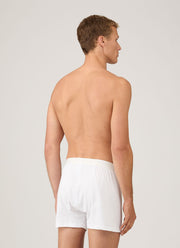 Men's Sea Island Cotton One-Button Boxer Shorts in White